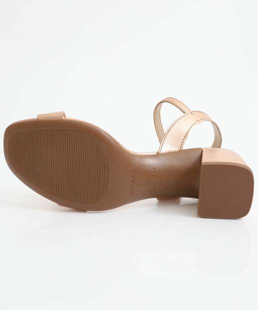 Sandália Feminina Salto Grosso Metalizada Moleca Rosê