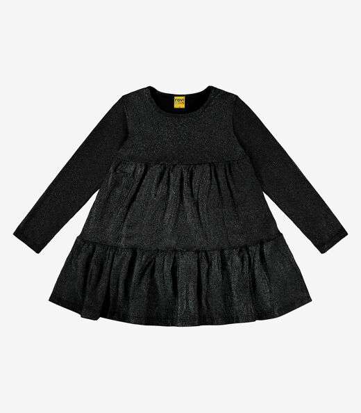 Vestido Infantil Manga Longa Canelado Rovi Kids Preto