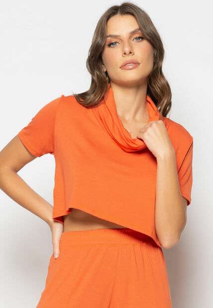 Conjunto Cropped Golão E Calça Fenda Frontal Malha Telha Salvatore