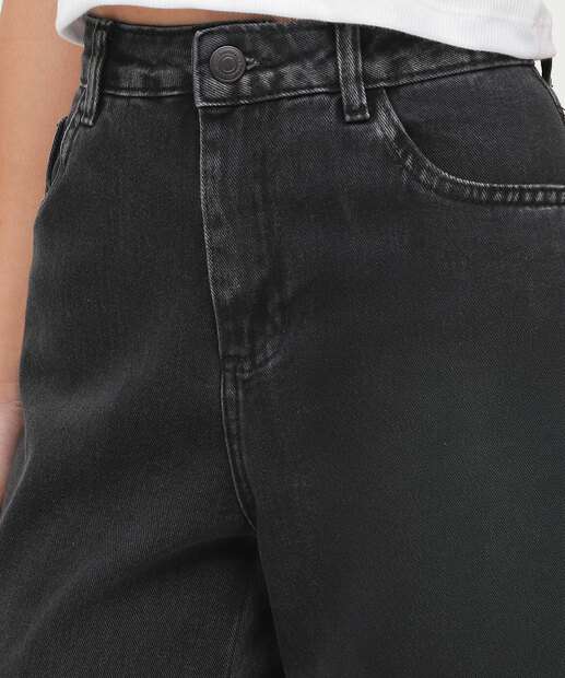 Calça Jeans Wide Leg Bolsos Feminina Sawary