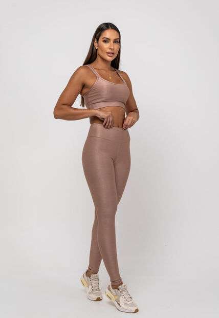 Calça Legging Suplex Canelada Brilho Básica Marrom Salvatore Fashion