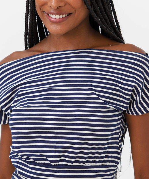 Blusa Feminina Listrada Manga Curta Marisa Azul