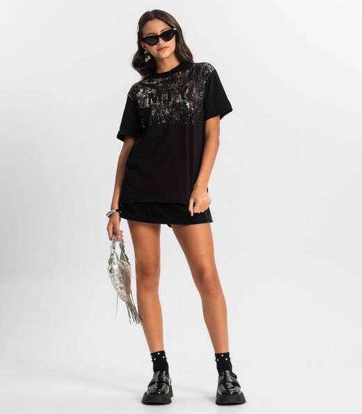 T - Shirt Juvenil Feminina Minty Preto