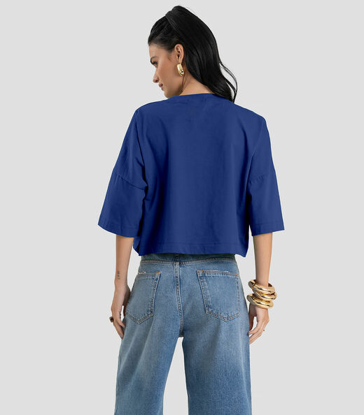 T- Shirt Feminina em Meia Malha Brasil Dianna Azul