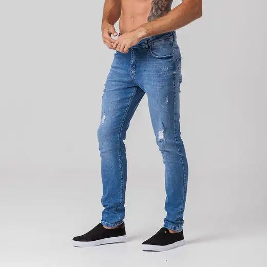 Calça Jeans Skinny Puídos Masculina Rock e Soda
