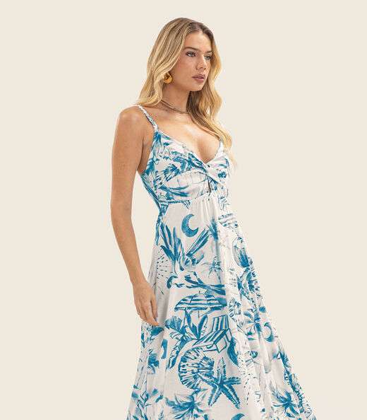 Vestido Longo Feminino em Meia Malha Endless Azul