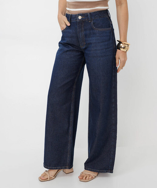 Calça Jeans Wide Leg Feminina Marisa Azul