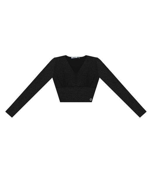 Blusa Cropped Juvenil Manga Longa Minty Preto