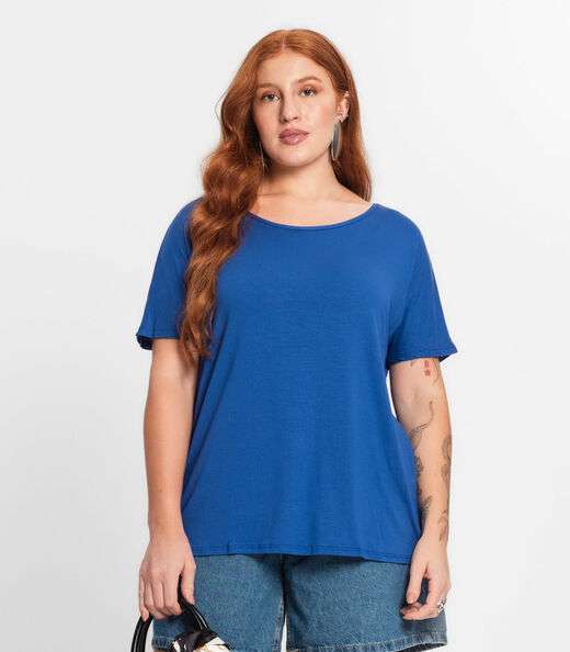 Image_Blusa Manga Curta Feminina Plus Size Secret Glam Azul