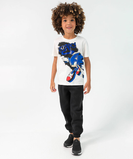 Camiseta Infantil Estampa Sonic Tam 4 a 10 Off White