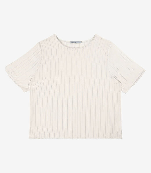 Blusa Viscose Listras manga curta Feminino Endless Bege