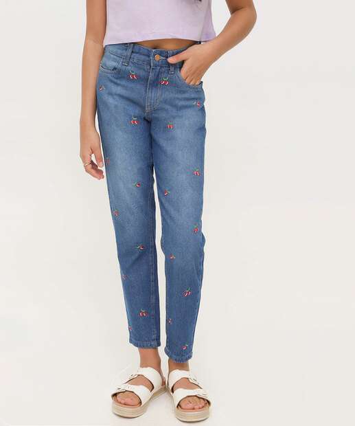 Calça Jeans Skinny Juvenil Bordado Tam 10 a 16