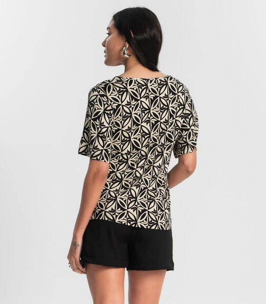 Blusa Feminina Estampada Godê Rovitex Preto