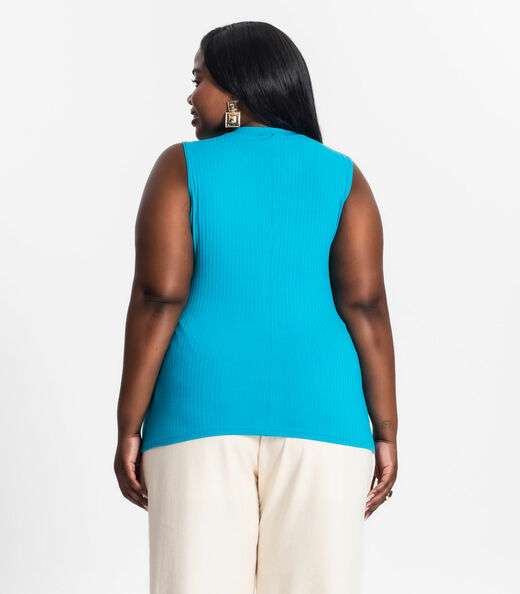 Regata Plus Size Em Ribana Canelada Secret Glam Azul
