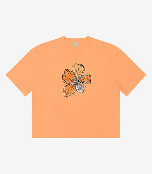 T- Shirt Box Feminina em Meia Malha Rovitex Laranja