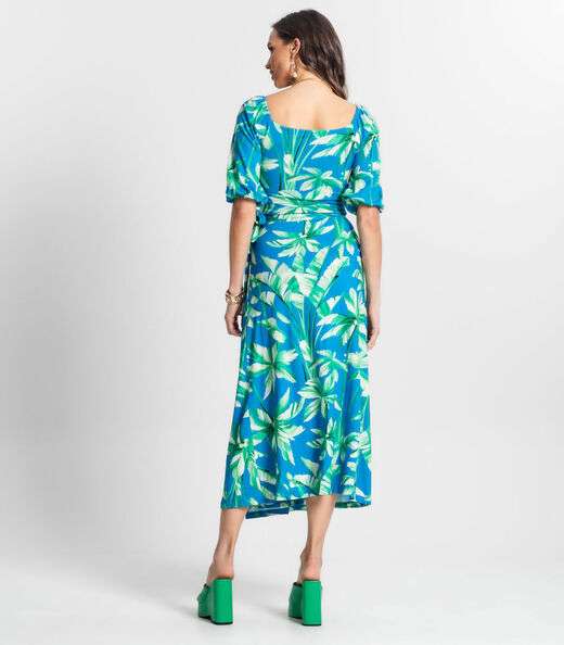 Saia Midi Feminina Estampada Endless Azul