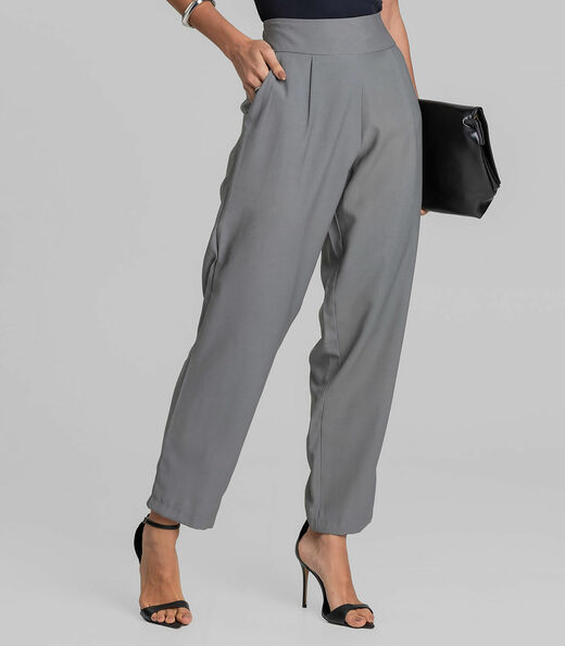 Calça Pantalona Feminina Em Alfaiataria Dianna Cinza