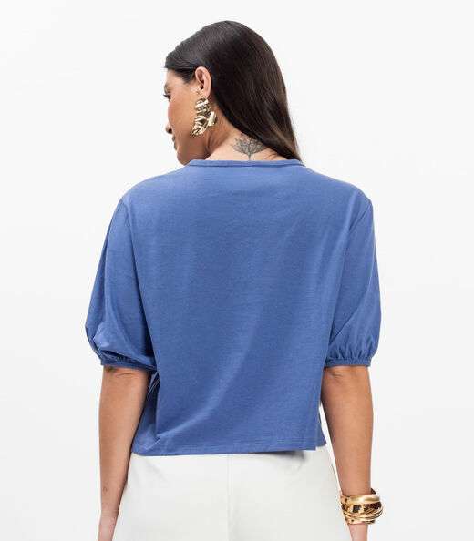 Blusa Manga Camponesa Feminina Rovitex Azul