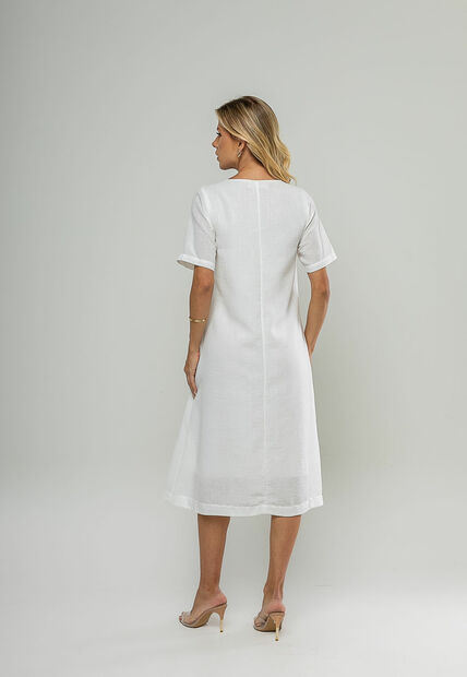 Vestido Midi Botões Frontais Branco Salvatore