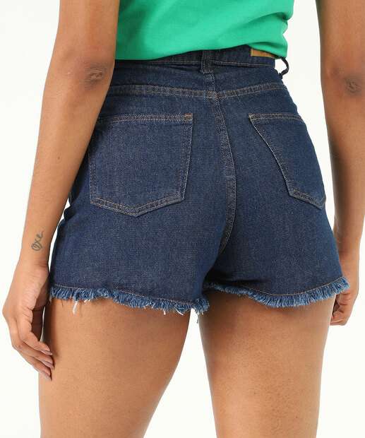 Short Feminino Boyfriend Barra Desfiada Uber Jeans Azul