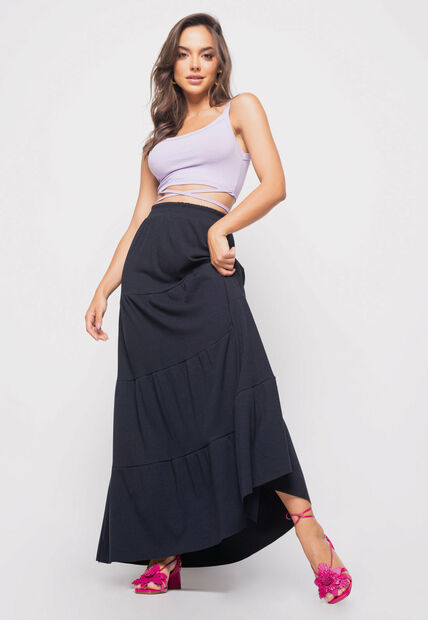 Cropped  Regata Com Tiras Malha Canelada Lilás