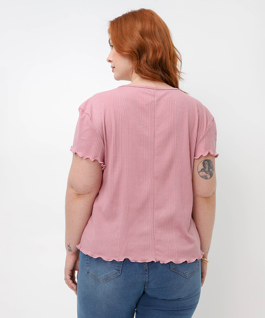 Blusa Plus Size Feminina Canelada Frufru Marisa Rosa