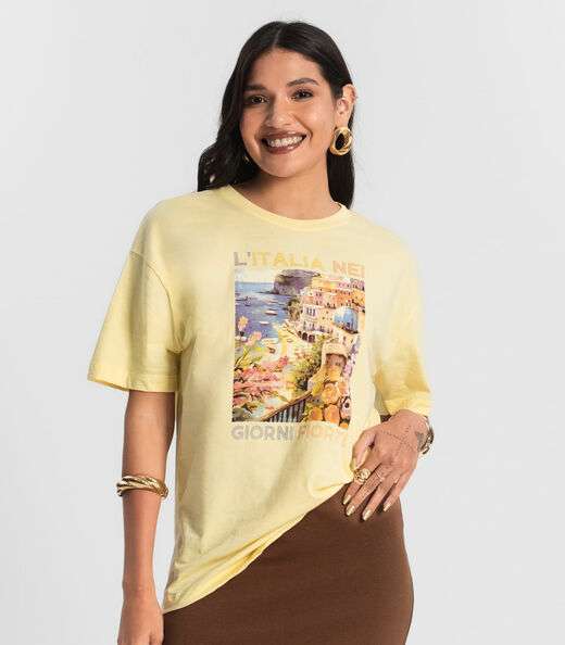Camiseta Feminina T-Shirt Meia Malha Amarelo