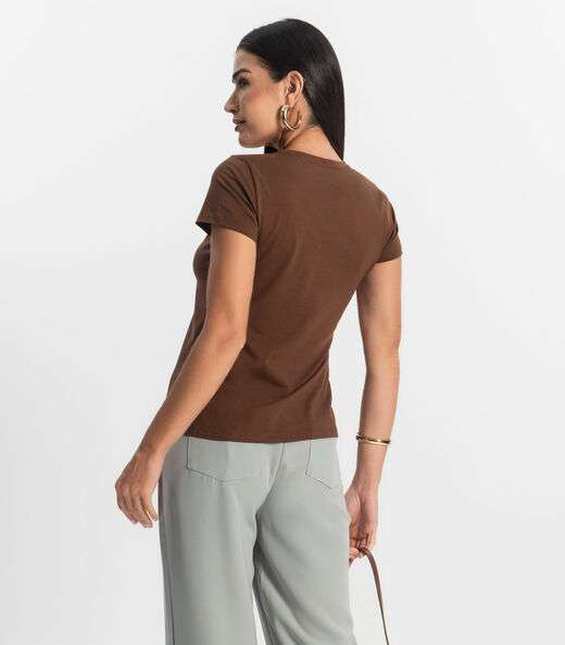 Blusa Feminina Cotton Leve Básica Rovitex Marrom