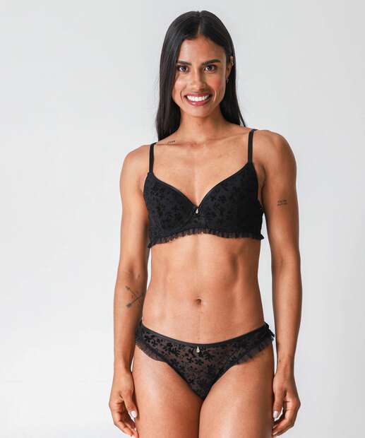 Calcinha Fio Dental Tule Babado Marisa Preto