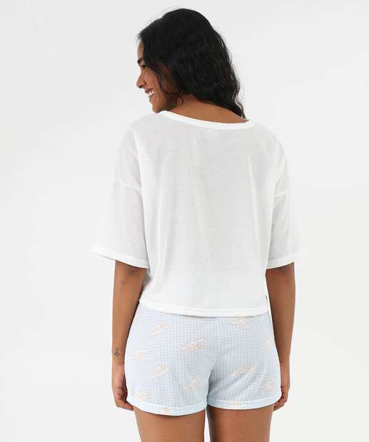 Pijama Feminino Cinnamorol Manga Curta Sanrio Off White