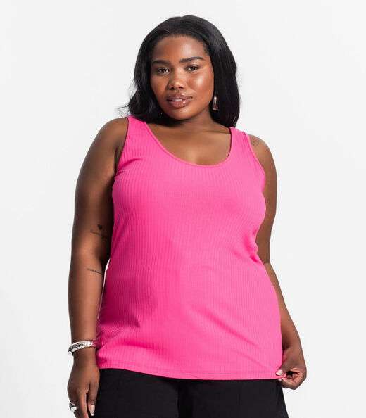 Regata Plus Size Em Ribana Canelada Secret Glam Rosa