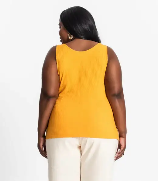 Regata Plus Size Em Ribana Canelada Secret Glam Amarelo