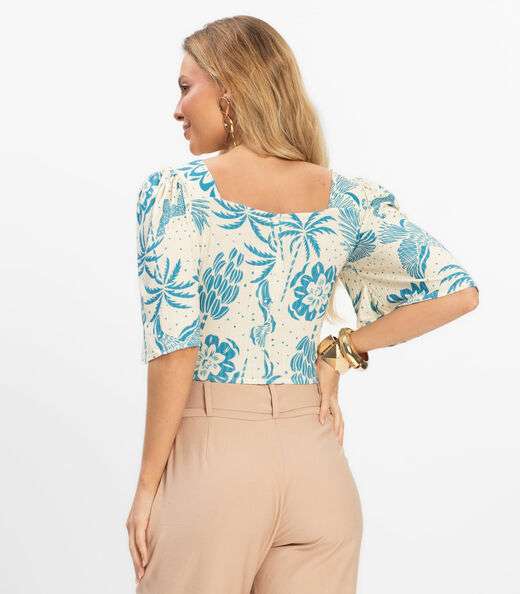 Blusa Feminina Cropped Canelado Rovitex Azul