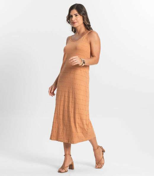 Vestido Midi Meia Malha Listrada Select Marrom