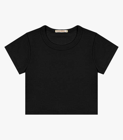 Blusa Cropped Infantil Ribana Canelada Trick Nick Preto