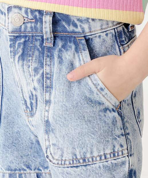 Short Infantil Jeans Bolsos Marmorizado Marisa Tam 4 a 10