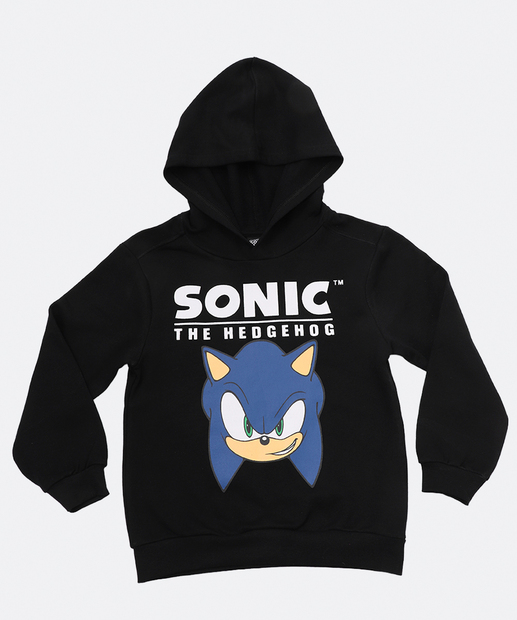 Blusão Infantil Moletom Capuz Sonic Tam 4 a 10 Preto