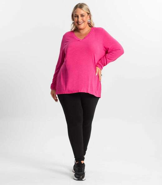 Blusa Manga Longa Visco Tricot Secret Glam Rosa