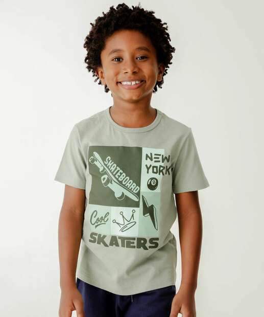 Camiseta Infantil Estampa Skate MR Tam 4 a 10