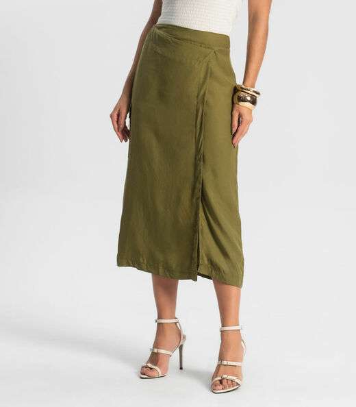Saia Midi Com Fenda Endless Verde
