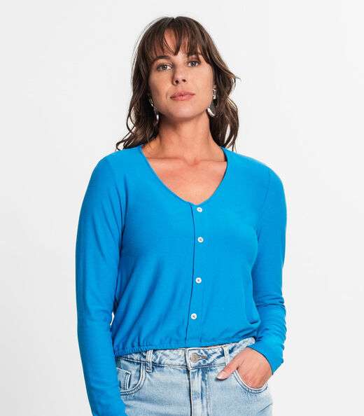 Camisa Feminina Manga Longa Rovitex Azul