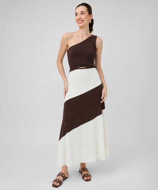Vestido Ombro Só Feminino Bicolor Marisa Marrom