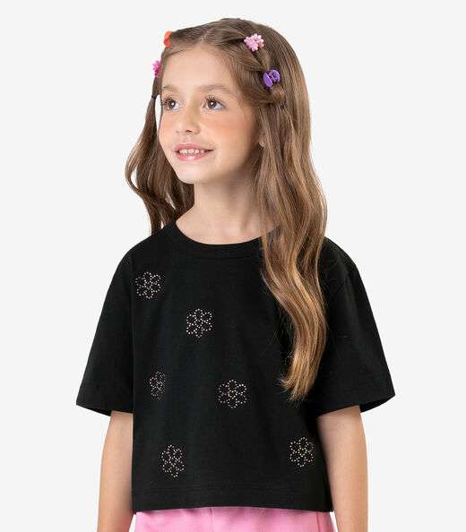 Conjunto Blusa com Shorts Meia Malha Rovi Kids Preto