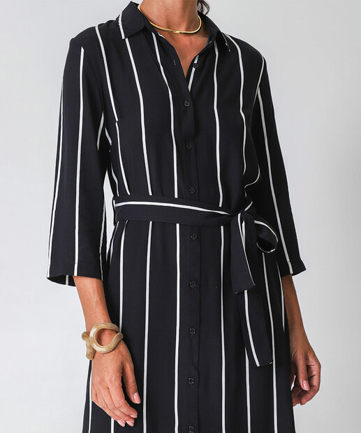Vestido Feminino Chemise Midi Listrado Marisa Preto