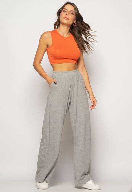 Cropped Regata Recorte Malha Telha Salvatore Fashion