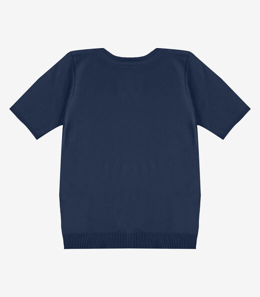 Blusa Feminina Manga Curta Lisa Em Tricot Dianna Azul