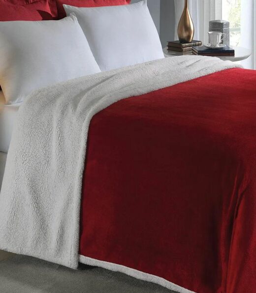 Cobertor Sherpa Dupla Face Queen Lar E Lazer Vermelho