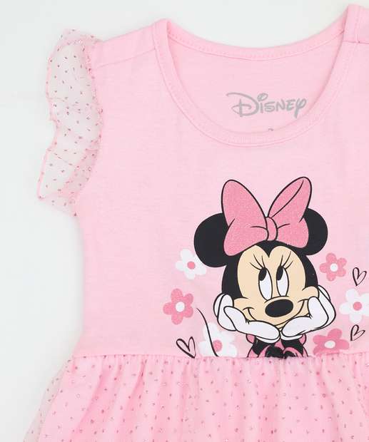 Vestido Infantil Tule Strass Minnie Tam 1 a 3 Rosa