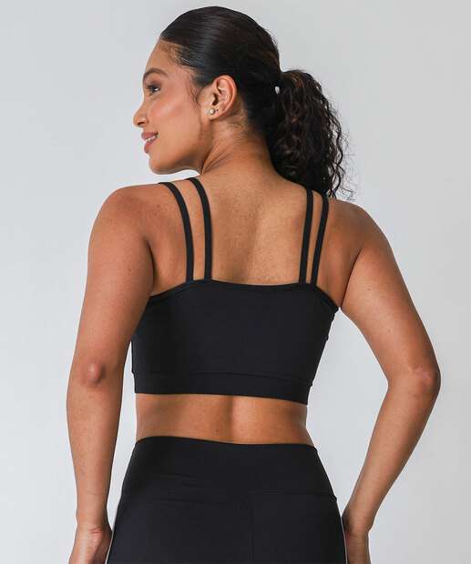 Top Fitness Alças Duplas Listras Marisa Preto