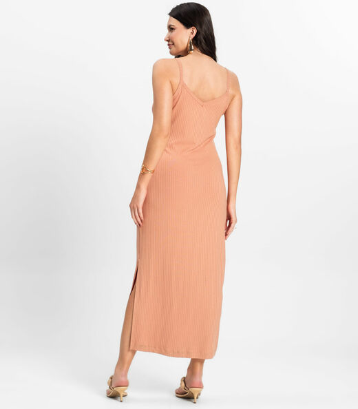 Vestido Midi em Ribana Canelada Rovitex Marrom